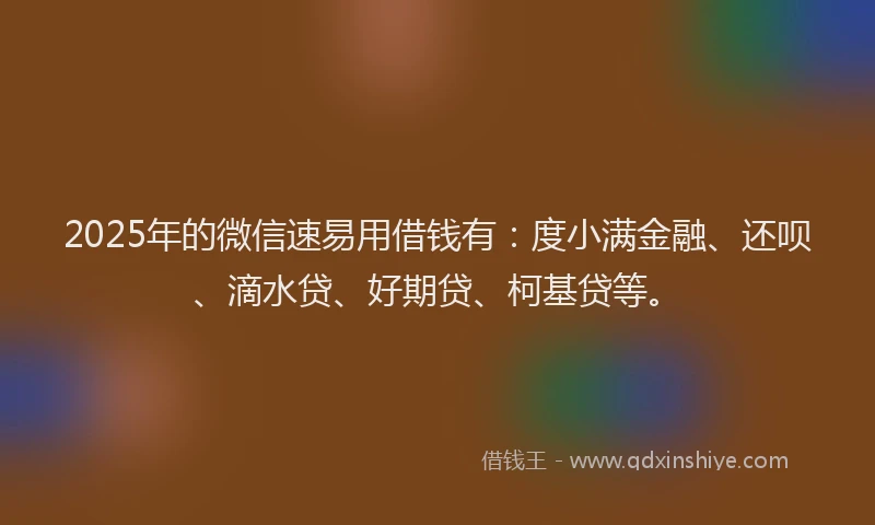 2025年的微信速易用借钱有：度小满金融、还呗、滴水贷、好期贷、柯基贷等。