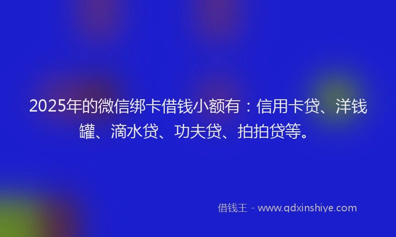 2025年的微信绑卡借钱小额有：信用卡贷、洋钱罐、滴水贷、功夫贷、拍拍贷等。