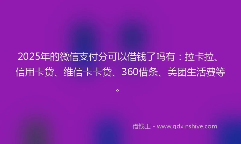 2025年的微信支付分可以借钱了吗有：拉卡拉、信用卡贷、维信卡卡贷、360借条、美团生活费等。