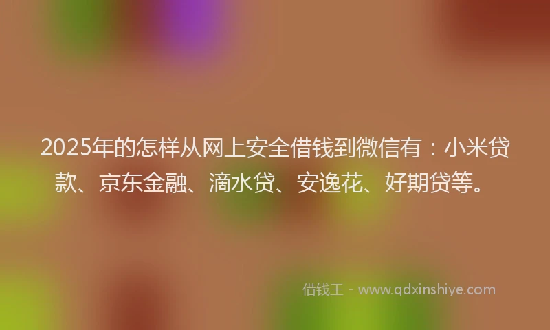 2025年的怎样从网上安全借钱到微信有：小米贷款、京东金融、滴水贷、安逸花、好期贷等。