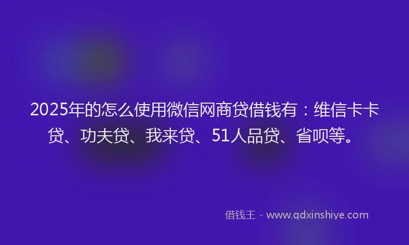 2025年的怎么使用微信网商贷借钱有：维信卡卡贷、功夫贷、我来贷、51人品贷、省呗等。