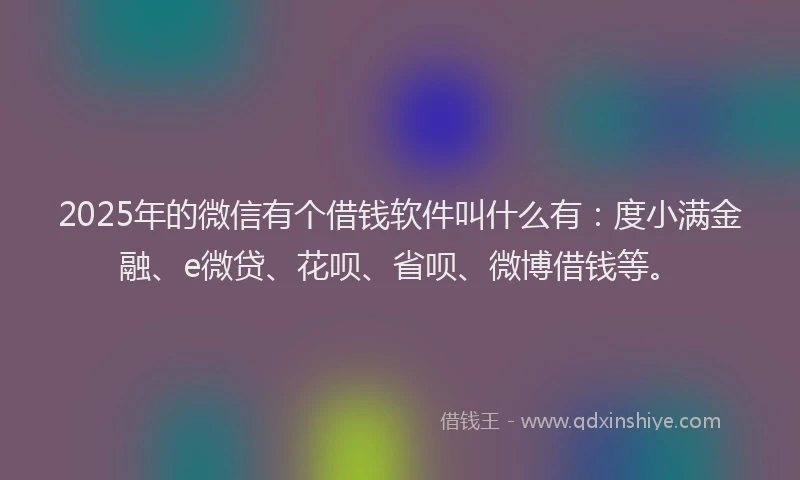 2025年的微信有个借钱软件叫什么有：度小满金融、e微贷、花呗、省呗、微博借钱等。