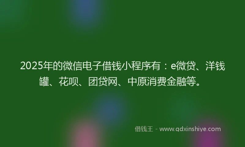 2025年的微信电子借钱小程序有：e微贷、洋钱罐、花呗、团贷网、中原消费金融等。