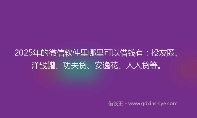 2025年的微信软件里哪里可以借钱有：投友圈、洋钱罐、功夫贷、安逸花、人人贷等。