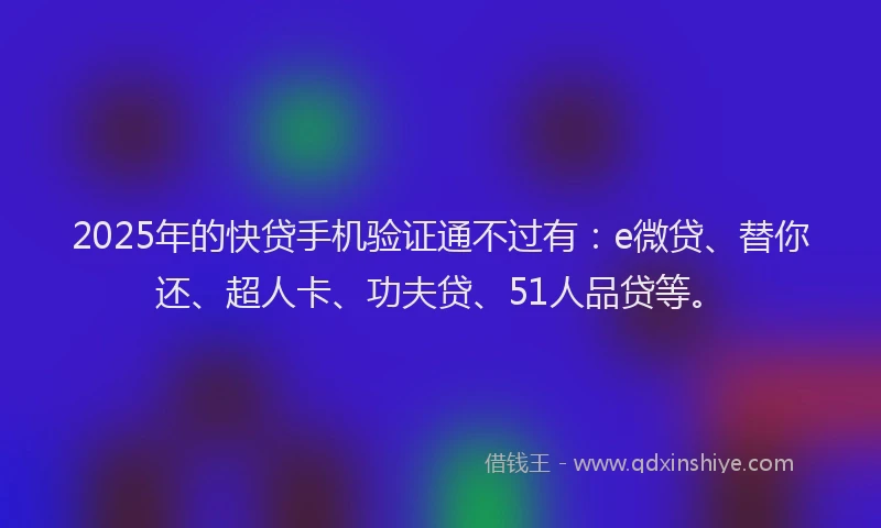 2025年的快贷手机验证通不过有：e微贷、替你还、超人卡、功夫贷、51人品贷等。