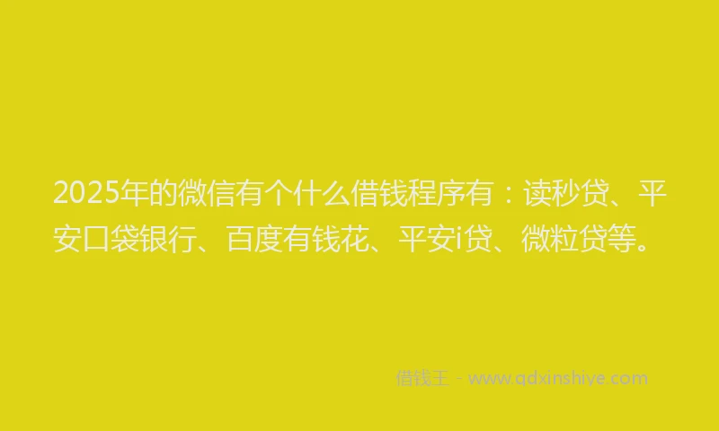 2025年的微信有个什么借钱程序有：读秒贷、平安口袋银行、百度有钱花、平安i贷、微粒贷等。