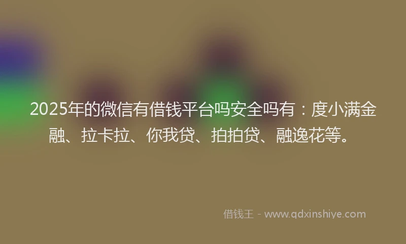 2025年的微信有借钱平台吗安全吗有：度小满金融、拉卡拉、你我贷、拍拍贷、融逸花等。
