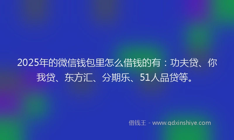 2025年的微信钱包里怎么借钱的有：功夫贷、你我贷、东方汇、分期乐、51人品贷等。