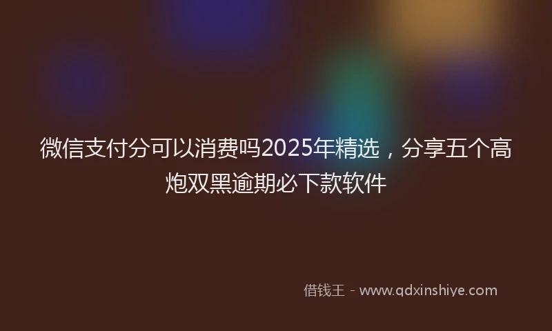 微信支付分可以消费吗2025年精选，分享五个高炮双黑逾期必下款软件