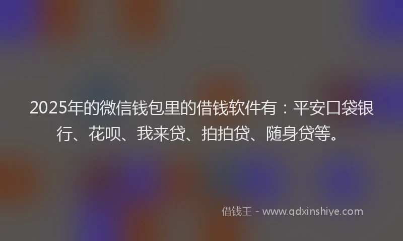 2025年的微信钱包里的借钱软件有：平安口袋银行、花呗、我来贷、拍拍贷、随身贷等。