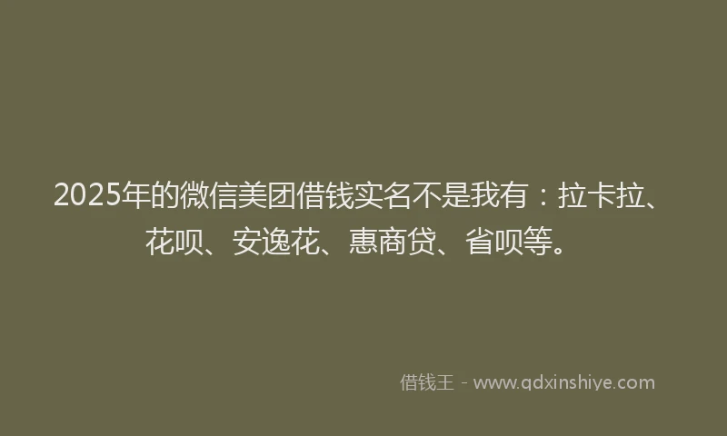 2025年的微信美团借钱实名不是我有：拉卡拉、花呗、安逸花、惠商贷、省呗等。