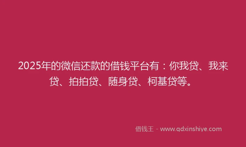 2025年的微信还款的借钱平台有：你我贷、我来贷、拍拍贷、随身贷、柯基贷等。