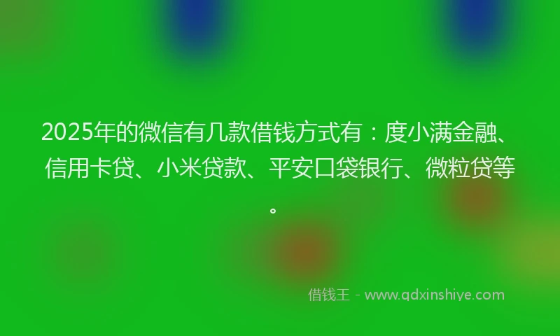 2025年的微信有几款借钱方式有：度小满金融、信用卡贷、小米贷款、平安口袋银行、微粒贷等。