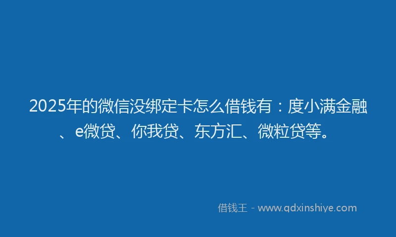 2025年的微信没绑定卡怎么借钱有：度小满金融、e微贷、你我贷、东方汇、微粒贷等。