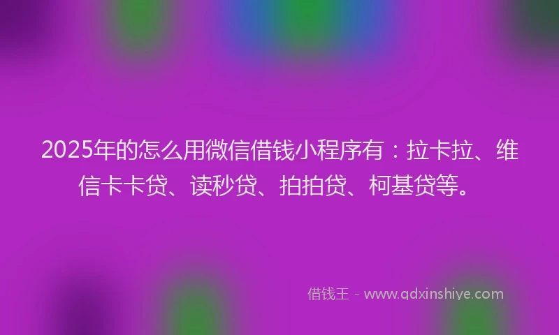 2025年的怎么用微信借钱小程序有：拉卡拉、维信卡卡贷、读秒贷、拍拍贷、柯基贷等。