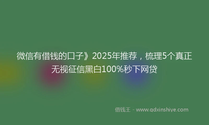 微信有借钱的口子》2025年推荐，梳理5个真正无视征信黑白100%秒下网贷