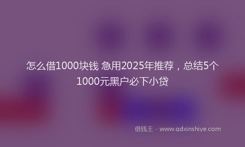 怎么借1000块钱 急用2025年推荐，总结5个1000元黑户必下小贷