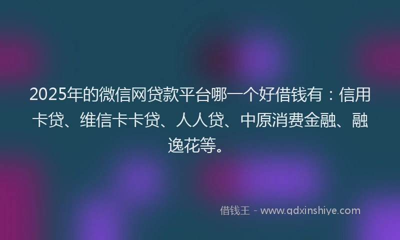 2025年的微信网贷款平台哪一个好借钱有：信用卡贷、维信卡卡贷、人人贷、中原消费金融、融逸花等。