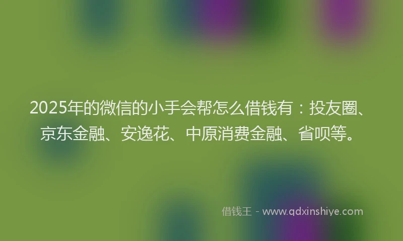 2025年的微信的小手会帮怎么借钱有：投友圈、京东金融、安逸花、中原消费金融、省呗等。
