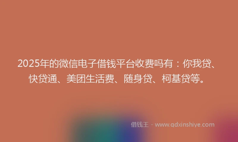 2025年的微信电子借钱平台收费吗有：你我贷、快贷通、美团生活费、随身贷、柯基贷等。