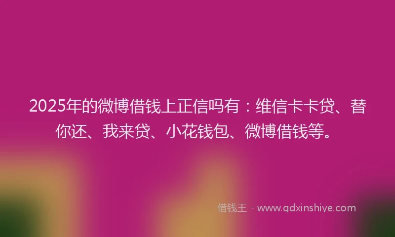 2025年的微博借钱上正信吗有：维信卡卡贷、替你还、我来贷、小花钱包、微博借钱等。