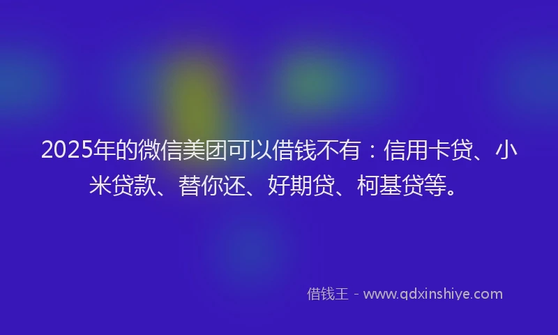 2025年的微信美团可以借钱不有：信用卡贷、小米贷款、替你还、好期贷、柯基贷等。