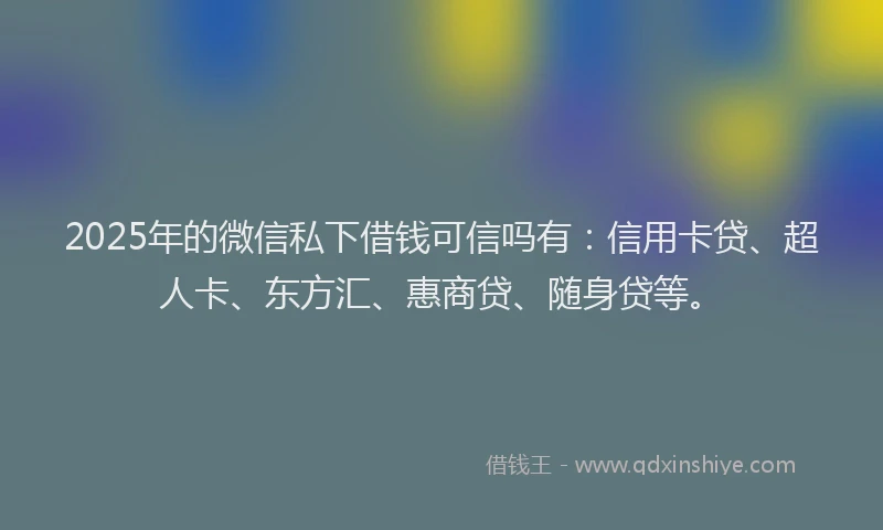 2025年的微信私下借钱可信吗有：信用卡贷、超人卡、东方汇、惠商贷、随身贷等。