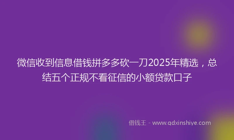 微信收到信息借钱拼多多砍一刀2025年精选，总结五个正规不看征信的小额贷款口子
