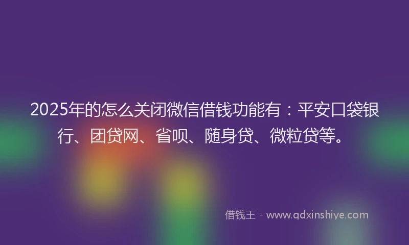 2025年的怎么关闭微信借钱功能有：平安口袋银行、团贷网、省呗、随身贷、微粒贷等。