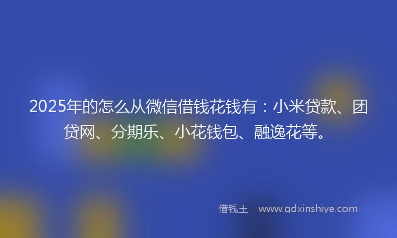 2025年的怎么从微信借钱花钱有：小米贷款、团贷网、分期乐、小花钱包、融逸花等。