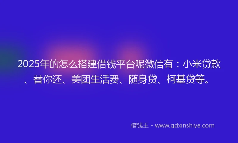 2025年的怎么搭建借钱平台呢微信有：小米贷款、替你还、美团生活费、随身贷、柯基贷等。