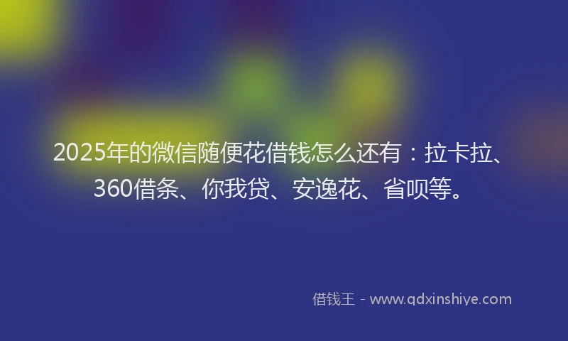 2025年的微信随便花借钱怎么还有：拉卡拉、360借条、你我贷、安逸花、省呗等。