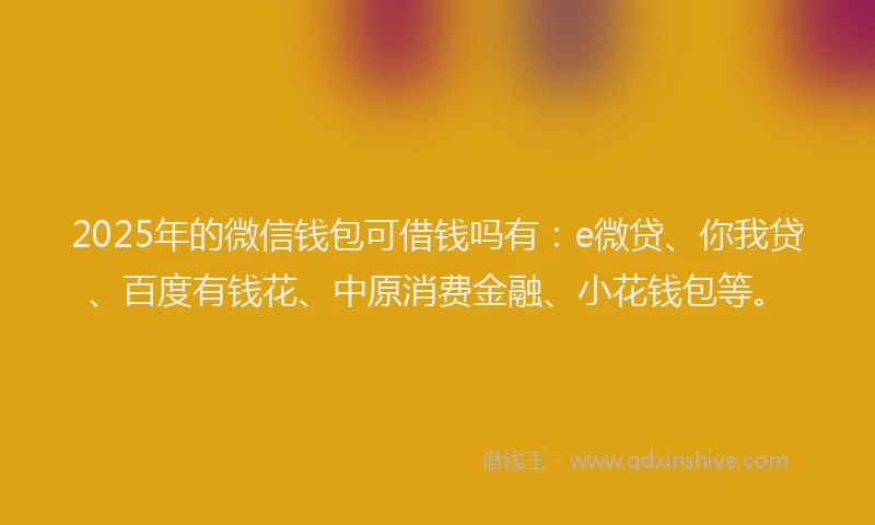 2025年的微信钱包可借钱吗有：e微贷、你我贷、百度有钱花、中原消费金融、小花钱包等。