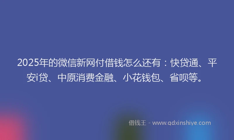 2025年的微信新网付借钱怎么还有：快贷通、平安i贷、中原消费金融、小花钱包、省呗等。