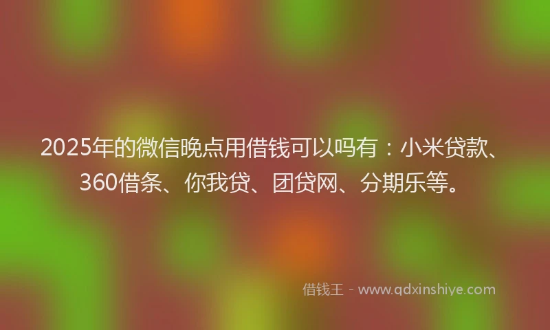 2025年的微信晚点用借钱可以吗有：小米贷款、360借条、你我贷、团贷网、分期乐等。