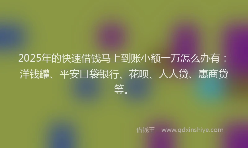 2025年的快速借钱马上到账小额一万怎么办有：洋钱罐、平安口袋银行、花呗、人人贷、惠商贷等。