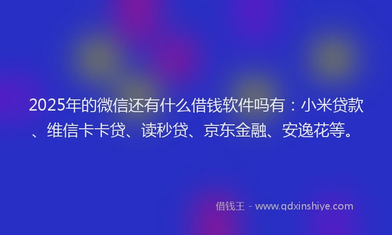 2025年的微信还有什么借钱软件吗有：小米贷款、维信卡卡贷、读秒贷、京东金融、安逸花等。