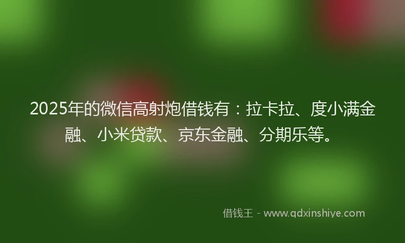 2025年的微信高射炮借钱有：拉卡拉、度小满金融、小米贷款、京东金融、分期乐等。