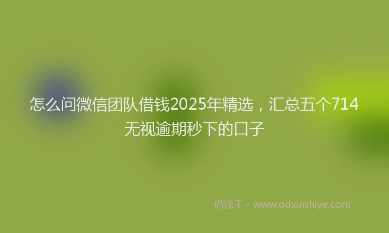 怎么问微信团队借钱2025年精选，汇总五个714无视逾期秒下的口子