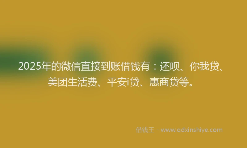2025年的微信直接到账借钱有：还呗、你我贷、美团生活费、平安i贷、惠商贷等。