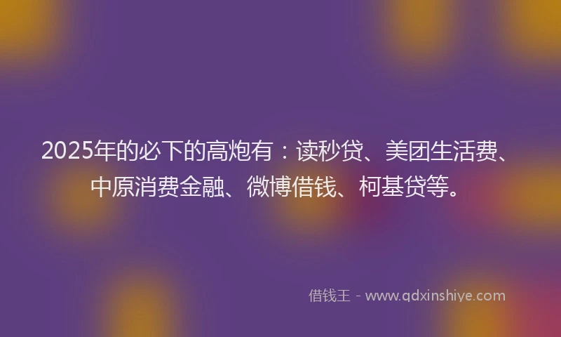 2025年的必下的高炮有：读秒贷、美团生活费、中原消费金融、微博借钱、柯基贷等。