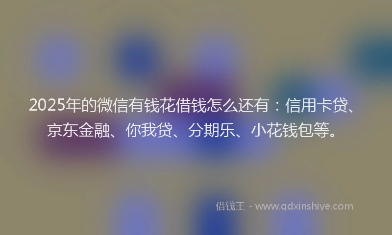 2025年的微信有钱花借钱怎么还有：信用卡贷、京东金融、你我贷、分期乐、小花钱包等。