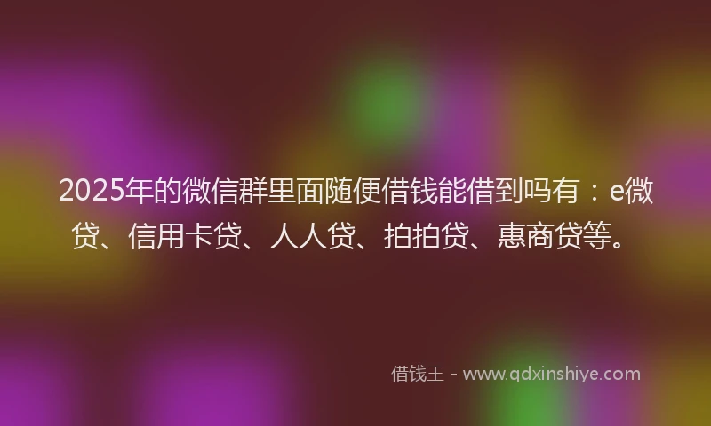 2025年的微信群里面随便借钱能借到吗有：e微贷、信用卡贷、人人贷、拍拍贷、惠商贷等。