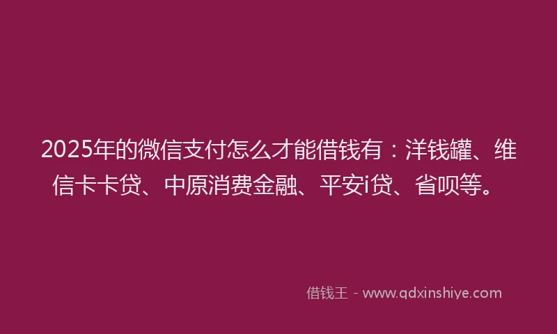2025年的微信支付怎么才能借钱有：洋钱罐、维信卡卡贷、中原消费金融、平安i贷、省呗等。