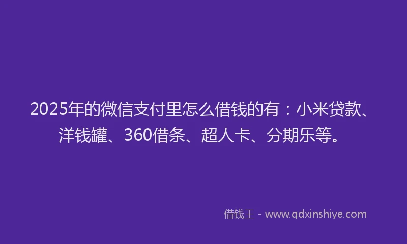 2025年的微信支付里怎么借钱的有：小米贷款、洋钱罐、360借条、超人卡、分期乐等。