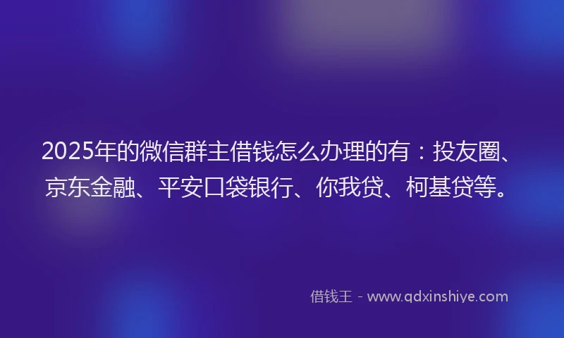 2025年的微信群主借钱怎么办理的有：投友圈、京东金融、平安口袋银行、你我贷、柯基贷等。