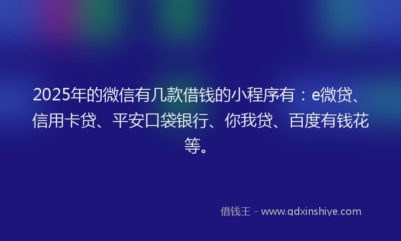 2025年的微信有几款借钱的小程序有：e微贷、信用卡贷、平安口袋银行、你我贷、百度有钱花等。