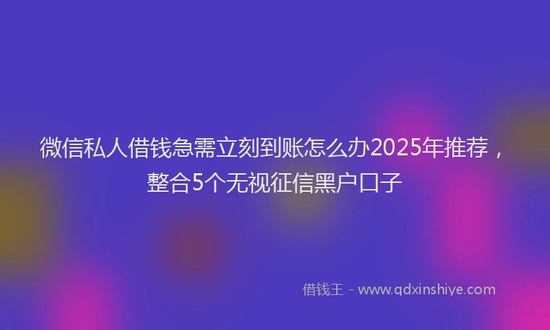 微信私人借钱急需立刻到账怎么办2025年推荐，整合5个无视征信黑户口子