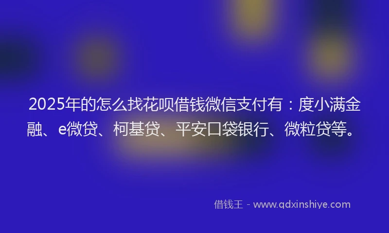 2025年的怎么找花呗借钱微信支付有：度小满金融、e微贷、柯基贷、平安口袋银行、微粒贷等。