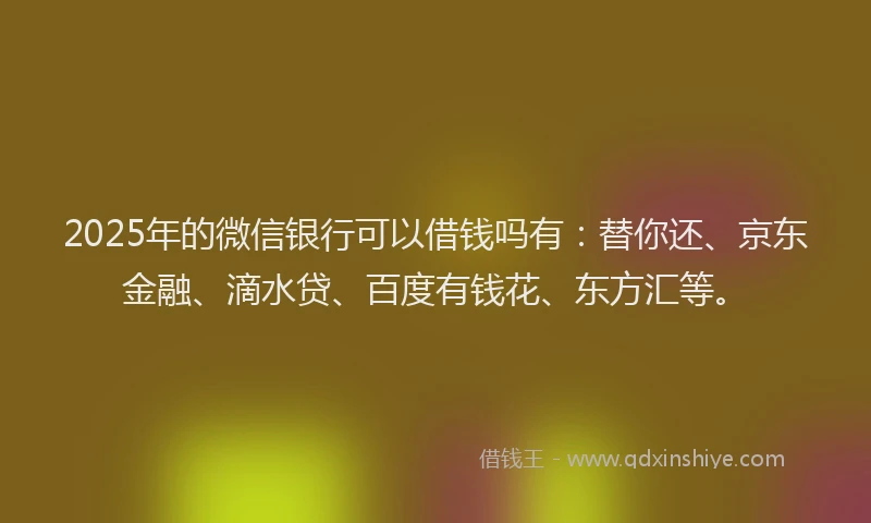 2025年的微信银行可以借钱吗有：替你还、京东金融、滴水贷、百度有钱花、东方汇等。